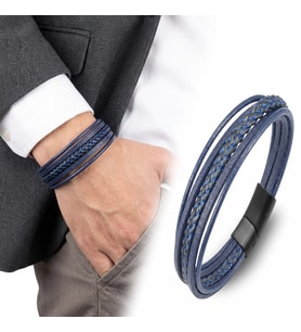 Moncuk Design Mavi Siyah Çoklu Deri Bileklik Zamak Kilit 33513B2D7Z