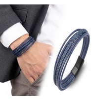 Moncuk Design Mavi Siyah Çoklu Deri Bileklik Zamak Kilit 33513B2D7Z