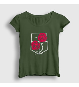 Presmono Kadın Haki Garrison Anime Attack On Titan T-Shirt 123432tt (Haki)