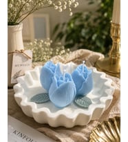 Mumelia Mini Laleler - Doğal Soya Dekoratif Taştozu Tabak Mum - Mavi