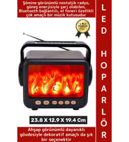 Premium Retro Dekoratif Ahşap Görünüm LED Nostaljik Şömine Tasarımlı Solar Şarjlı Bluetooth Hoparlör