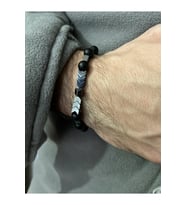 Erkek - Hematit Metal Detaylı Çok Şık Oniks Doğal Taş Bileklik  Handmade