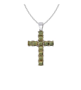 Gümüş Renk Değiştiren Kare Taşlı Cross Kolye