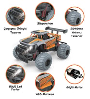 Şarjlı Led Işıklı Süspansiyon Sistemli Drift Atan Yüksek Hız Yapan Rüzgarlıklı Off Road Arazi Araba (Turuncu)