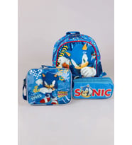 LİSANSLI SONIC " TEK BÖLMELİ KÜÇÜK BOY 32 CM ANAOKUL ÇANTASI, BESLENME ÇANTASI VE KALEM ÇANTASI OKUL SETİ (Mavi)