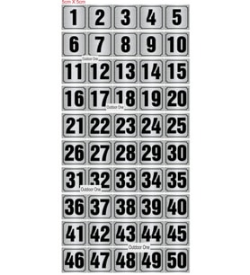 Kapı, Masa, Dolap Numarası Metal 1-50 Arası Sıralı 5x5 Cm Arkası Yapışkanlı Gümüş Renk 003
