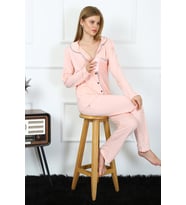 Akbeniz Kadın Penye Uzun Kol Önden Düğmeli Pijama Takım 2778