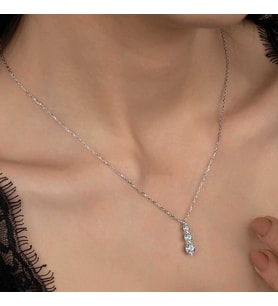 Swarovski Taşlı Gümüş Üçtaş Tektaş Bayan Kolye