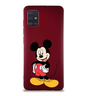 Samsung Galaxy M31S Soft Premier Kapak Mickey Mouse-E Tasarımlı Silikon Kılıf - Mürdüm (Şeffaf)