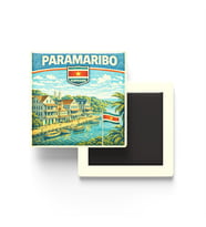 Retro Surinam Paramaribo Şehri Temalı Vintage Buzdolap Magneti – 9x9 cm