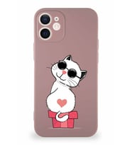 Apple iPhone 12 Soft Premier Kapak Coolcat Tasarımlı Silikon Kılıf - Pudra (Şeffaf)