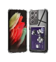 Teknomoda Samsung Galaxy S21 ULTRA Kılıf Kartlıklı Anti Şok Korumalı Şeffaf Silikon Şeffaf Açık