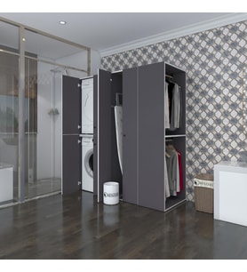 Kenzlife çamaşır-kurutma makinesi dolabı ve giysi dolabı bistami sağ gri 180*160*60  banyo (Beyaz)