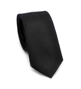 Siyah Şal Desenli Dokuma Kumaş Mendilli Slim Fit Kravat // SDK-250201