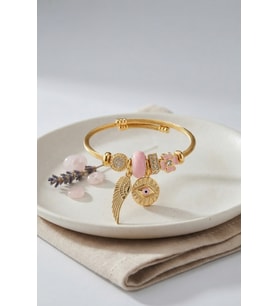 Pembe Göz Model Gold Renk Charmlı Bileklik