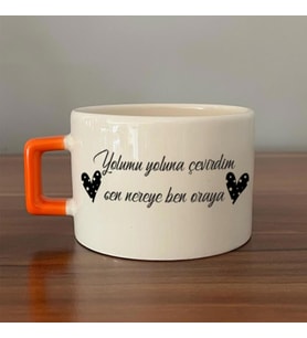Yolumu Yoluna Çevirdim Baskılı Turuncu Kulplu C Fincan