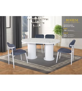 BOHEM MASA, UMAY METAL SANDALYE, MARMO, BEYAZ, PTT AYAK