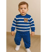 ERKEK BEBEK ÇOCUK 3 İPLİK , İÇİ ŞARDONLU KIŞLIK ALT ÜST TAKIM (Koyu Mavi)