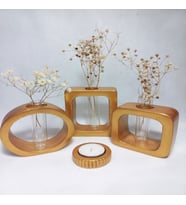 Modern Sanat Esintili, Dikdörtgen-Kare-Yuvarlak Formlu, Cam Tüplü Dekoratif 3'lü Vazo Set (Gold)