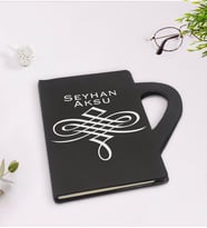 BK Gift Kişiye Özel İsimli Kupa Şeklinde Siyah Termo Deri Defter Model 24