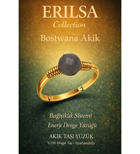 Sertifikalı Bağışıklık Enerji Denge Yüzüğü – Botswana Akik Taşı Ayarlamalı Gold İnce Akrep Oğlak (Çok Renkli)