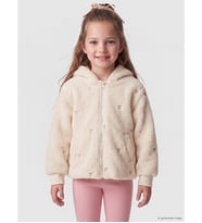LCW Kids Ekru Fiyonk Nakışlı Kapüşonlu Kız Çocuk Pelüş Mont