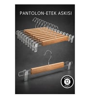 12 Adet Ahşap Pantolon Etek Askısı - Ayarlanabilir Gümüş Mandallı 36cm Organizer Set
