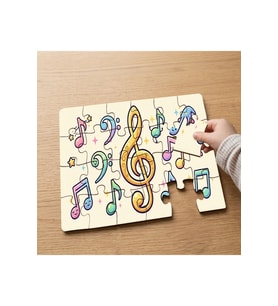 Eğlenceli ve Renkli Müzik Notaları Tasarımlı 24 Parça Ahşap Çocuk Puzzle