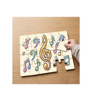 Eğlenceli ve Renkli Müzik Notaları Tasarımlı 24 Parça Ahşap Çocuk Puzzle