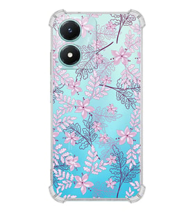 PrintiFy Vivo Y16 Uyumlu Köşe Korumalı Floral Pudra Tasarımlı Şeffaf Silikon Kılıf