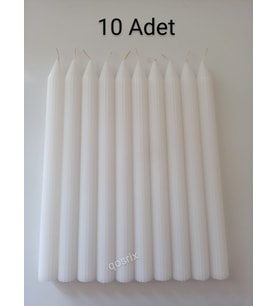 qosrix 10'lu Beyaz Şamdan Soya Mumu 1. Kalite Soya Doğal Vanilya Kokulu Uzun Çubuk Konik Mum Dekoratif 10 Adet