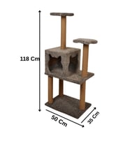 Pribor Üç Katlı Yuvalı Lüx Kedi Tırmalama Platformu ve Kedi Oyun Evi Gri 118 cm