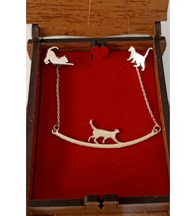 Kedi Model Gümüş Kolye ve Küpe Seti