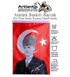 Atatürk Baskılı Türk Bayrağı 50x75 cm 1 Adet Bayraklı Atatürk Posteri Dijital Baskı Raşel Kumaş İç ve Dış Ortama Uygundur (Çok Renkli)
