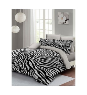 Leopar Lastikli Çarşaflı %100 Pamuk Saten Çift Kişilik Nevresim Takımı Classical Zebra