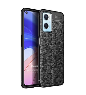 Microsonic Oppo A76 Kılıf Deri Dokulu Silikon Siyah