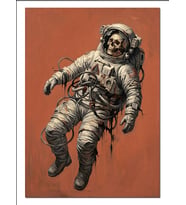 Uzayda Süzülen İskelet Astronot İllüstrasyonu Dekoratif Kanvas - Mdf Ahşap Tablo