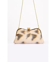 Markano Bej Desenli Suni Kürk Zincirli El ve Omuz Clutch Portföy Çanta