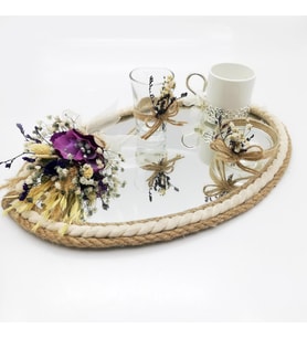 Lora Davet Damat Kahve Fincanı Tepsisi (1 Adet) Mor - 53179