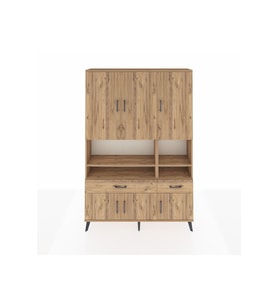 Arges Gardrop 8 Raflı 2 Çekmeceli 6 Kapaklı 132x30x195 Çam-Çam