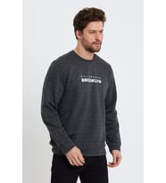Erkek Bisiklet Yaka Regular Fit Brooklyn Baskılı İnce Sweatshirt SPR23SW330 (Antrasit)