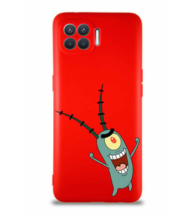 Oppo Reno 4 Lite Soft Premier Kapak Plankton Tasarımlı Silikon Kılıf - Kırmızı (Şeffaf)