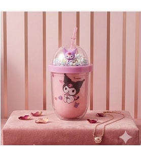 Kuromi & Friends 3D Figürlü Simli Pipetli Bardak (Pudra Pembe)