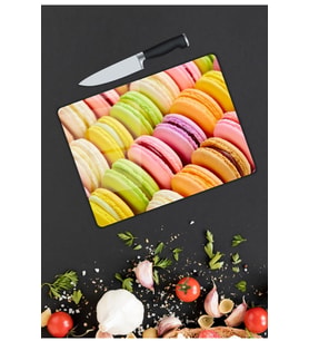 Renkli Kurabiyeler  Cam Kesme  ve Sunum Tahtası  25 Cm X 35 Cm