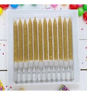 DOĞUM GÜNÜ PASTA MUMU GOLD 12 ADET SİMLİ  MUM 10 CM KUTLAMA MUMU