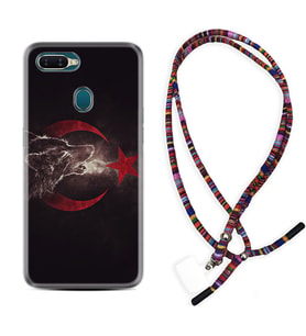 Oppo A5S A15 A16 A54 A55 A73 A74 Kılıf Boyun Asklı Rasta Silikon Kurt ve Ay Yıldız 1403