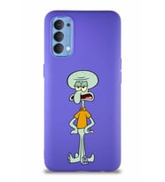 Oppo Reno 4 Soft Premier Kapak Squidward Dokunaç Tasarımlı Silikon Kılıf - Mor (Şeffaf)