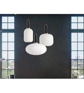 Rsylight Rustik Dekoratif Metal Modern Yuvarlak Siyah Beyaz Opal Camlı 3 lü Avize