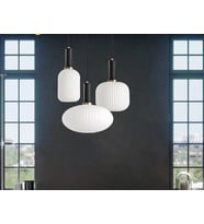 Rsylight Rustik Dekoratif Metal Modern Yuvarlak Siyah Beyaz Opal Camlı 3 lü Avize