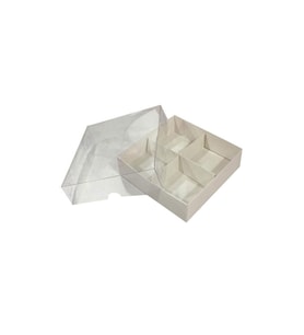 Asetat Kapaklı Karton Kutu 12x12x3 CM 4 Bölmeli Kutu (10 Adet)  Beyaz
